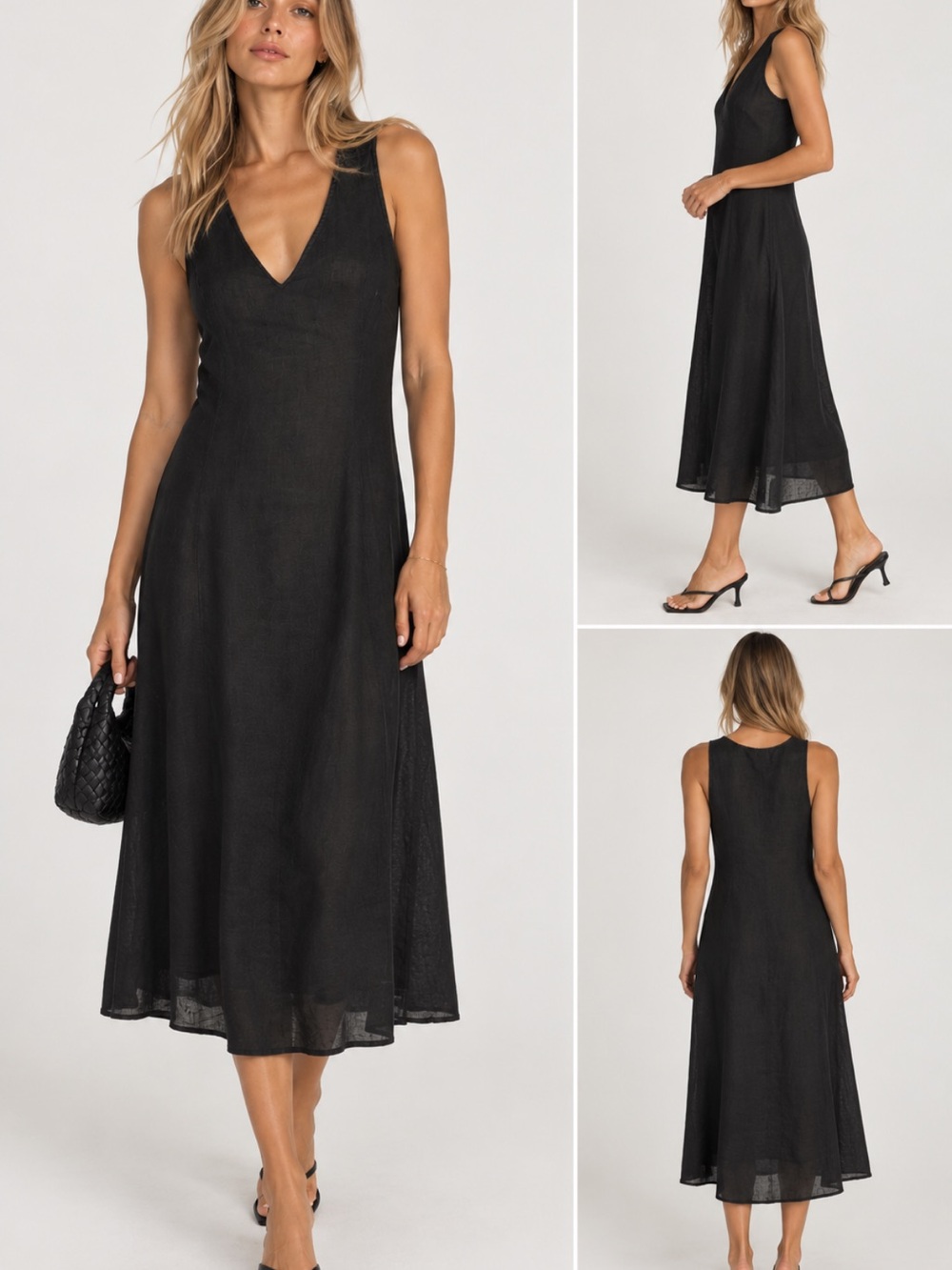 Sisley V Neck Linen Midi Dress
